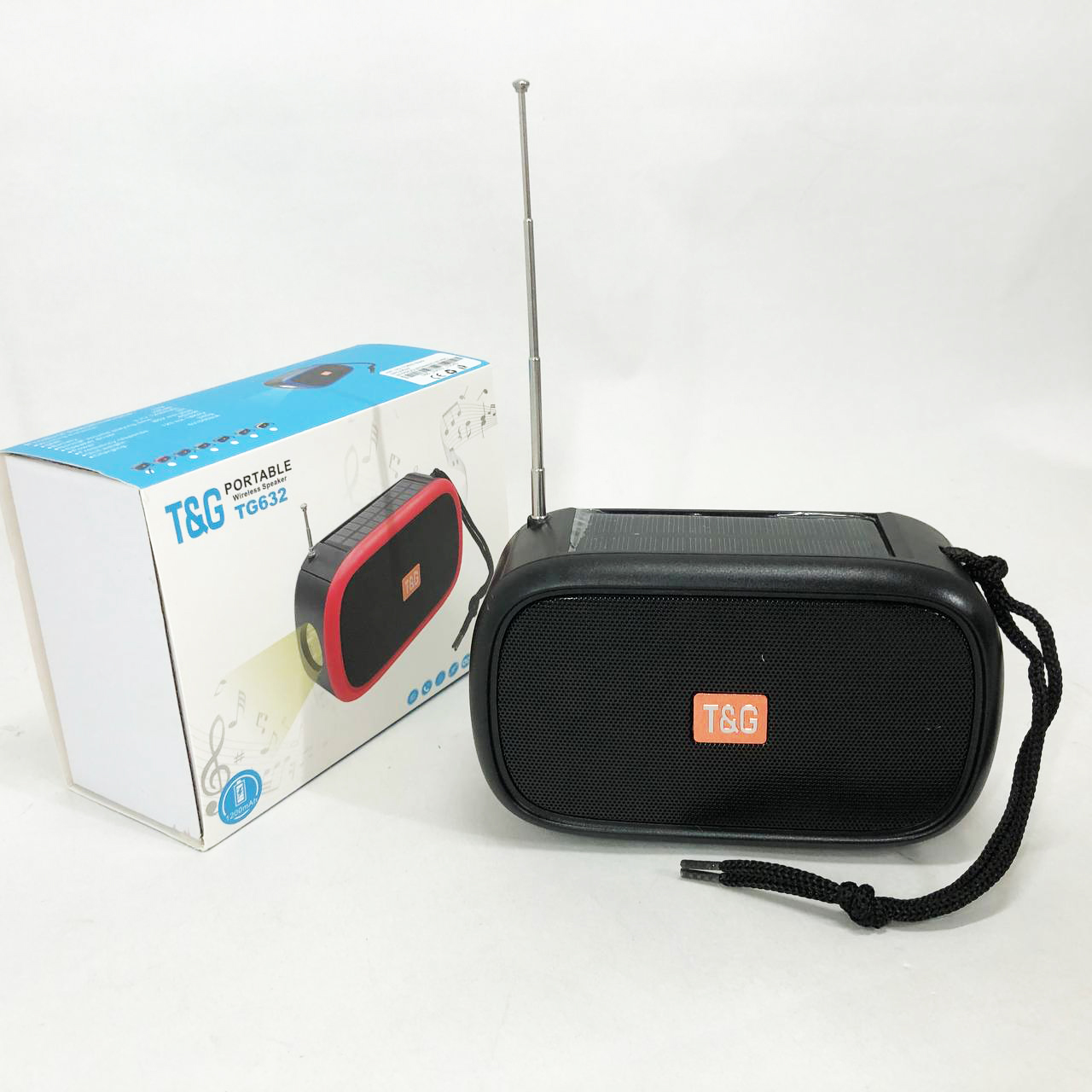 Bluetooth-колонка TG632 c радио, фонарем, солнечной батареей и громкоговорителем. Цвет: черный
