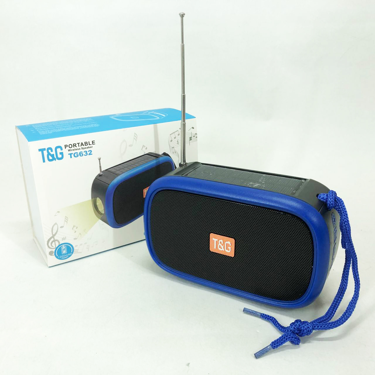 Bluetooth-колонка TG632 c радио, фонарем, солнечной батареей и громкоговорителем. Цвет: синий