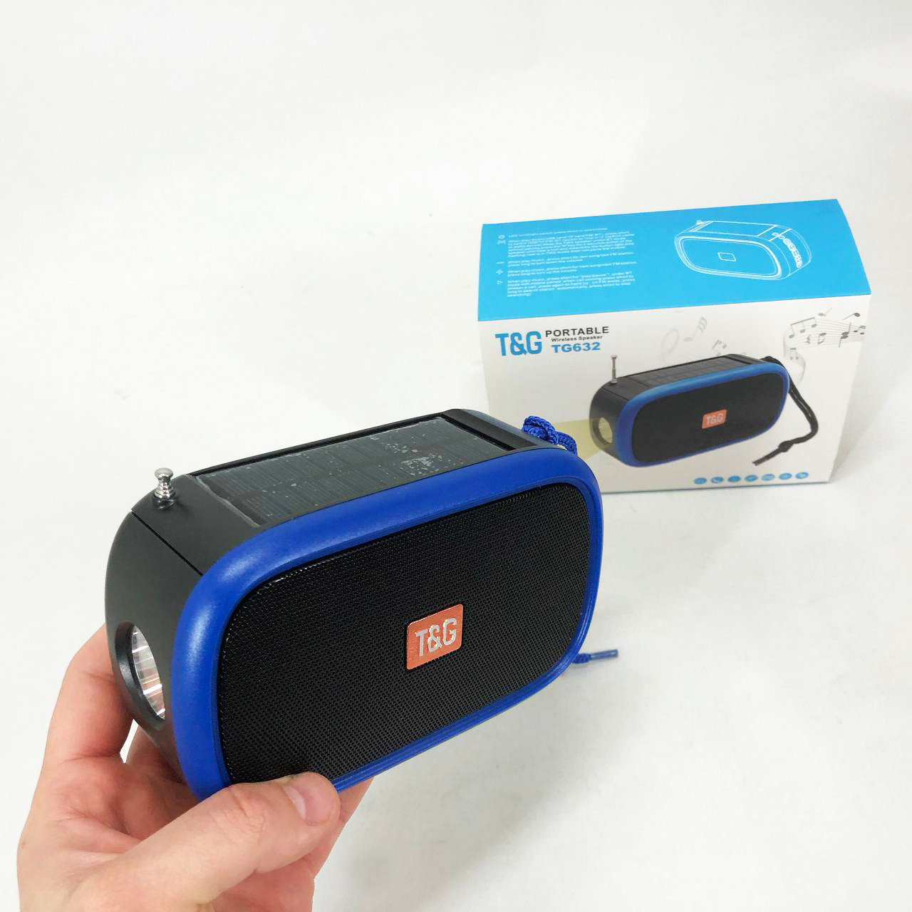 Bluetooth-колонка TG632 c радио, фонарем, солнечной батареей и громкоговорителем. Цвет: синий