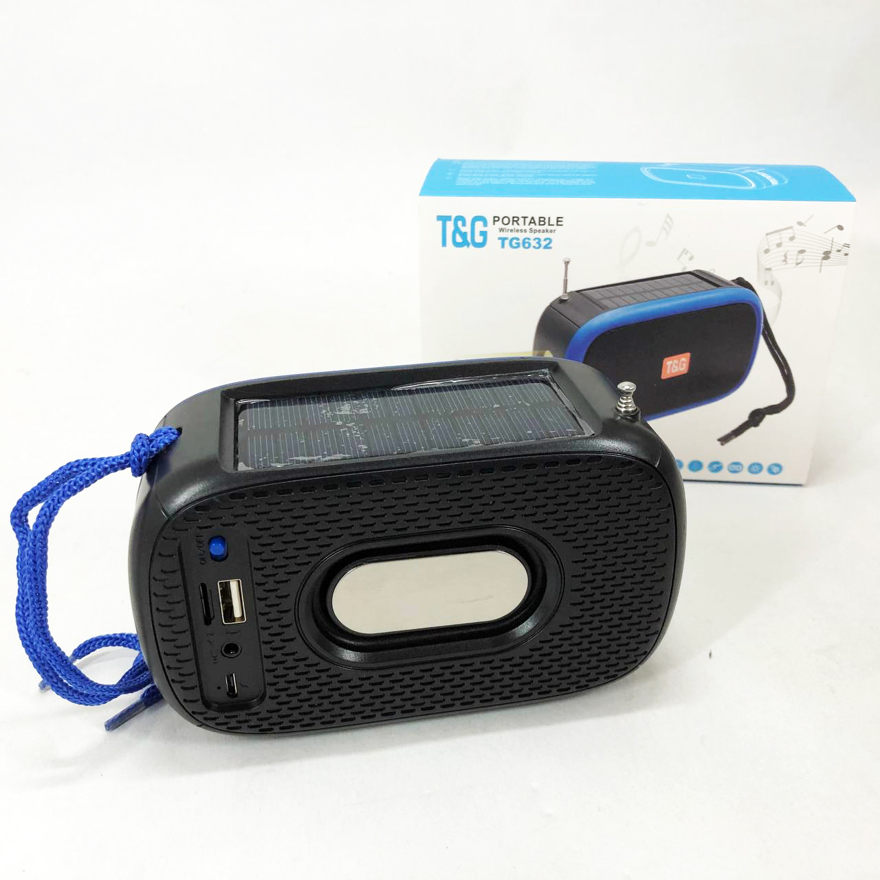 Bluetooth-колонка TG632 c радио, фонарем, солнечной батареей и громкоговорителем. Цвет: синий