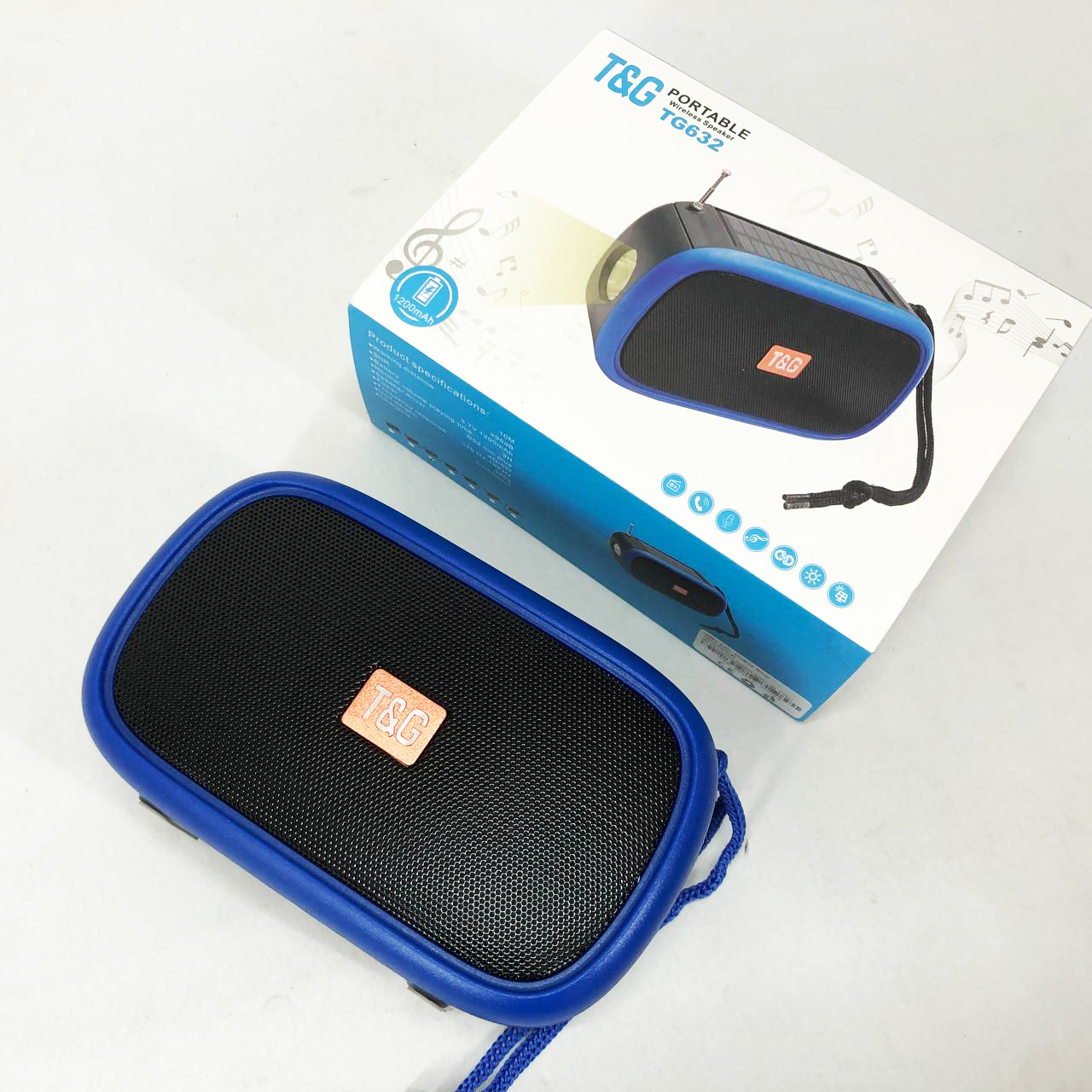 Bluetooth-колонка TG632 c радио, фонарем, солнечной батареей и громкоговорителем. Цвет: синий