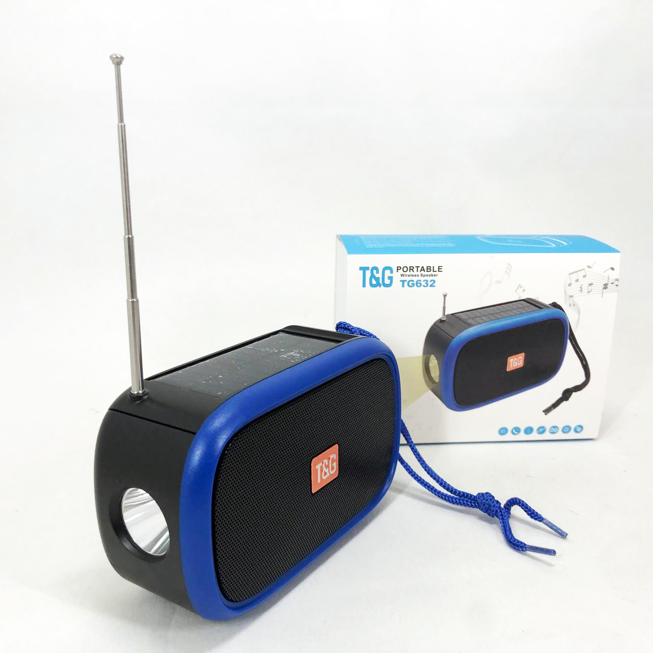 Bluetooth-колонка TG632 c радио, фонарем, солнечной батареей и громкоговорителем. Цвет: синий