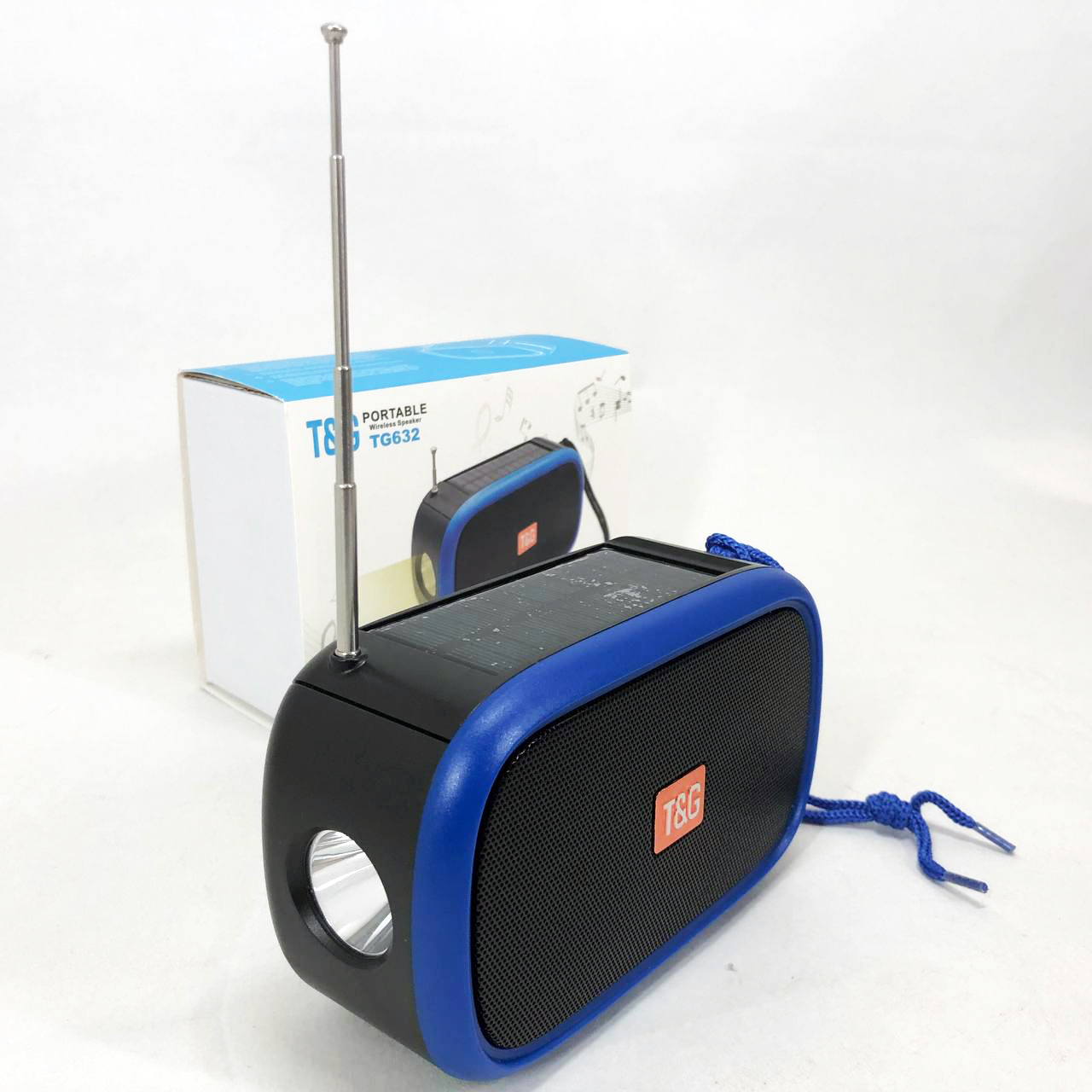 Bluetooth-колонка TG632 c радио, фонарем, солнечной батареей и громкоговорителем. Цвет: синий