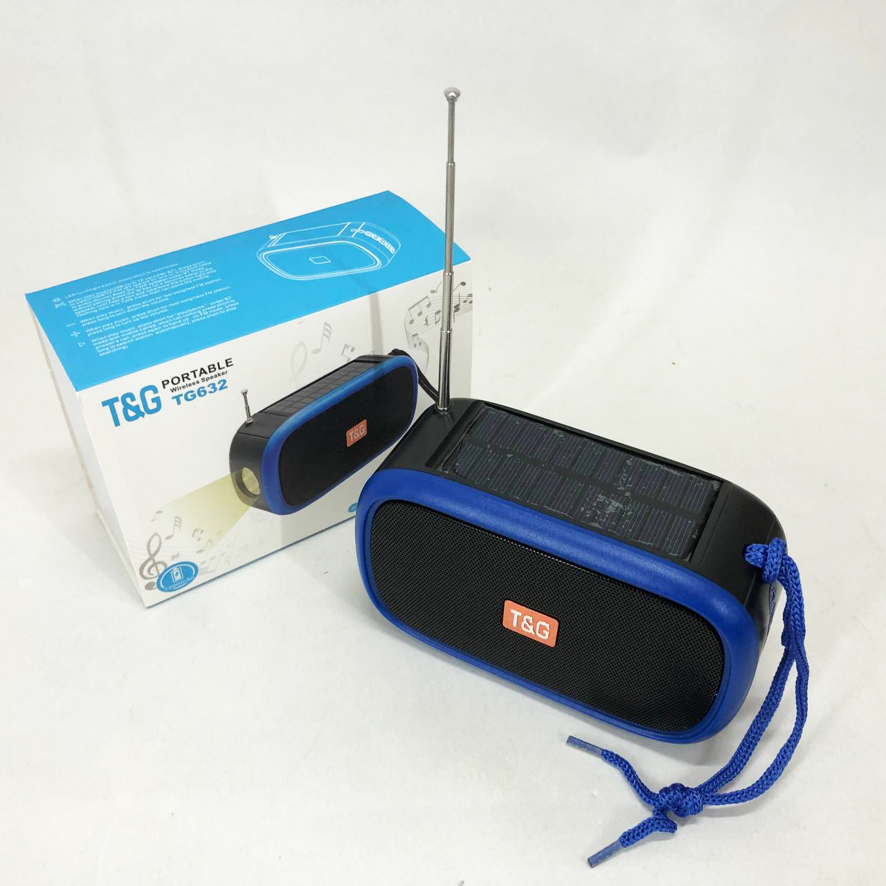 Bluetooth-колонка TG632 c радио, фонарем, солнечной батареей и громкоговорителем. Цвет: синий