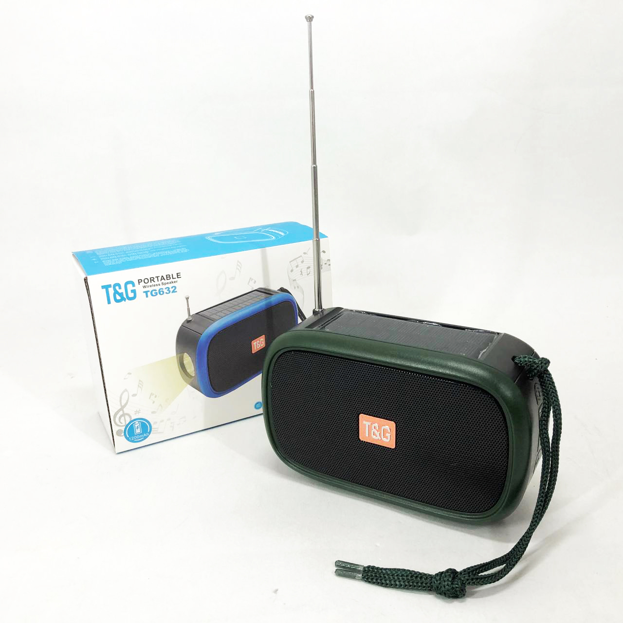 Bluetooth-колонка TG632 c радио, фонарем, солнечной батареей и громкоговорителем. Цвет: зеленый
