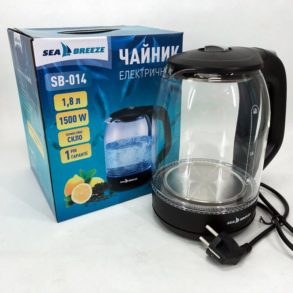 Чайник электрический SeaBreeze SB-014 1.8 л 1800 Вт, чайник прозрачный с подсветкой, электрочайник