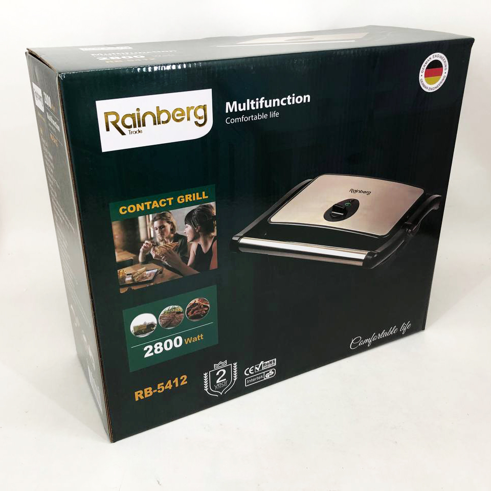 Гриль прижимной Rainberg RB-5412 2800 Вт, Гриль для шаурмы для дома, Гриль двухсторонний контактный