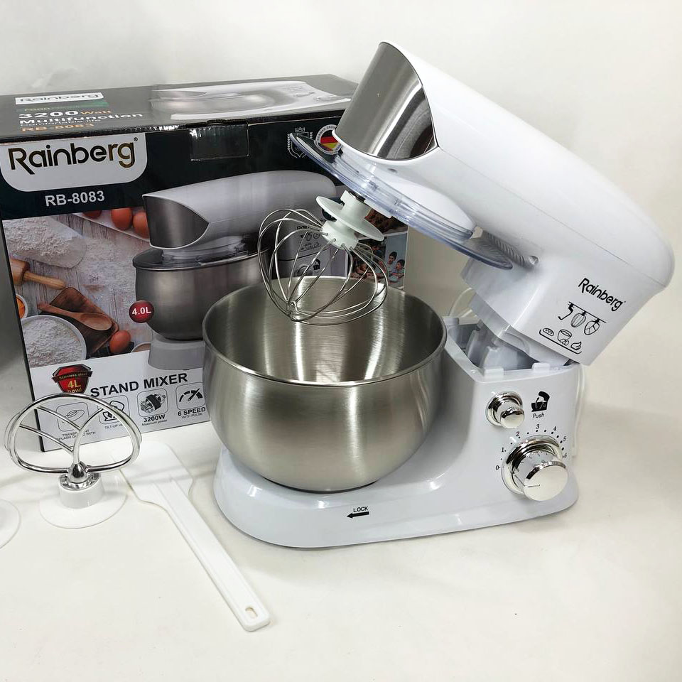 Электрический планетарный миксер тестомес Rainberg RB-8083 3200 Вт с насадками. Цвет: белый
