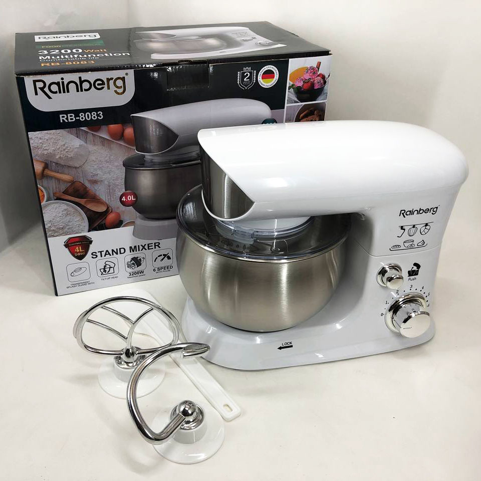Электрический планетарный миксер тестомес Rainberg RB-8083 3200 Вт с насадками. Цвет: белый