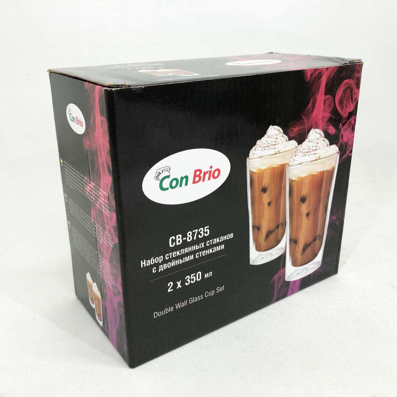 Набор стаканов с двойным дном Con Brio CB-8735-2 350 мл 2 шт, прозрачные чашки с двойными стенками