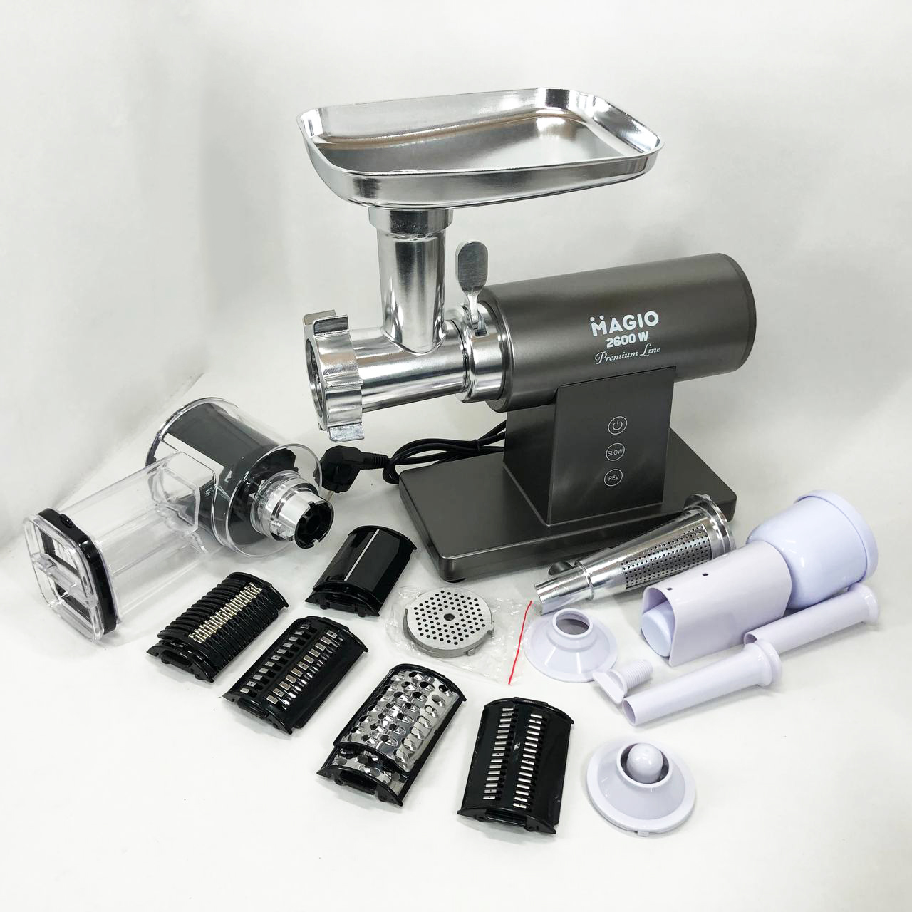 Мясорубка MAGIO MG-271 Premium Line, Электрическая мясорубка с насадками, Электромясорубка для шинковки