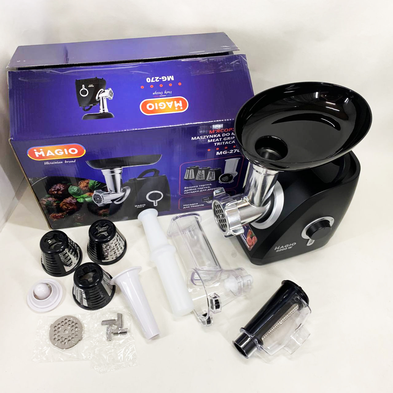Мясорубка MAGIO MG-270 2200 Вт Мясорубка с насадками для нарезки овощей, Мясорубка электрическая для мяса