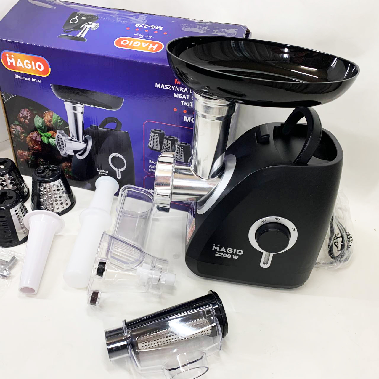 Мясорубка MAGIO MG-270 2200 Вт Мясорубка с насадками для нарезки овощей, Мясорубка электрическая для мяса
