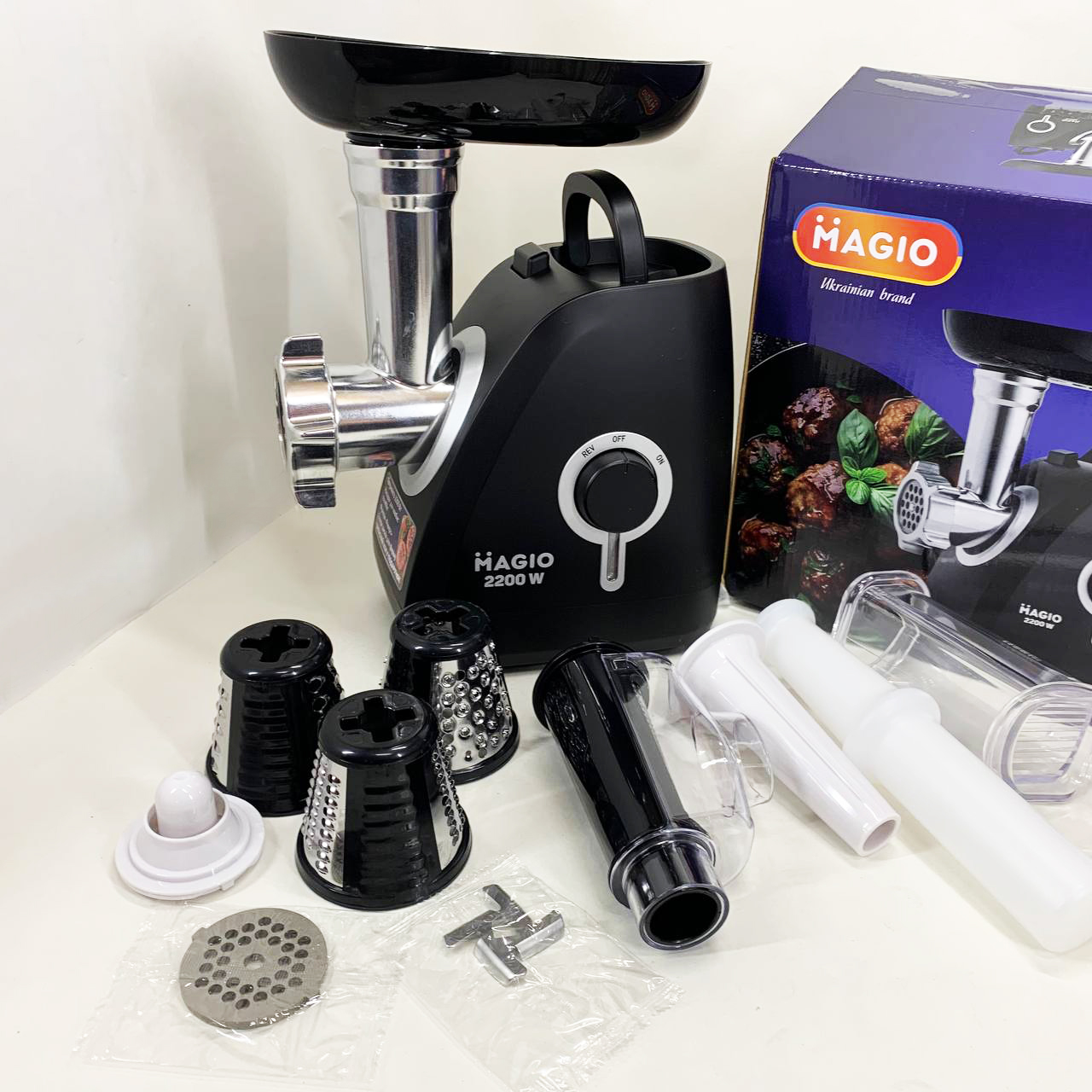 Мясорубка MAGIO MG-270 2200 Вт Мясорубка с насадками для нарезки овощей, Мясорубка электрическая для мяса