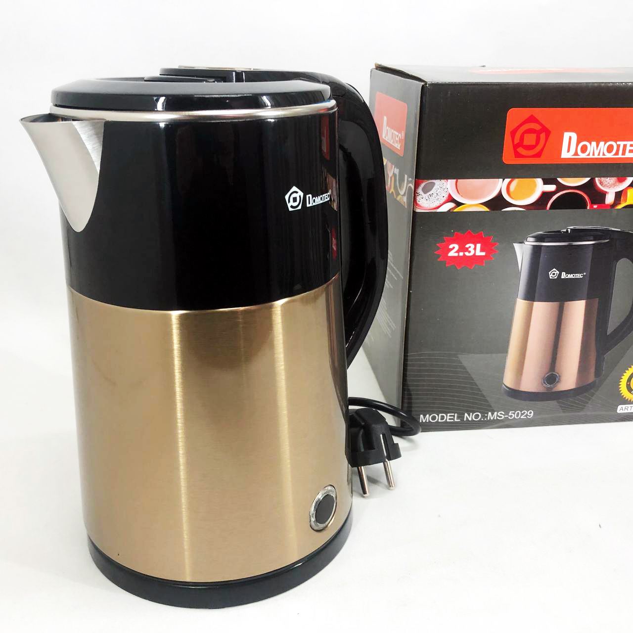 Электрочайник чайник 2.3 л из нержавеющей стали Domotec MS-5029. Цвет: желтый