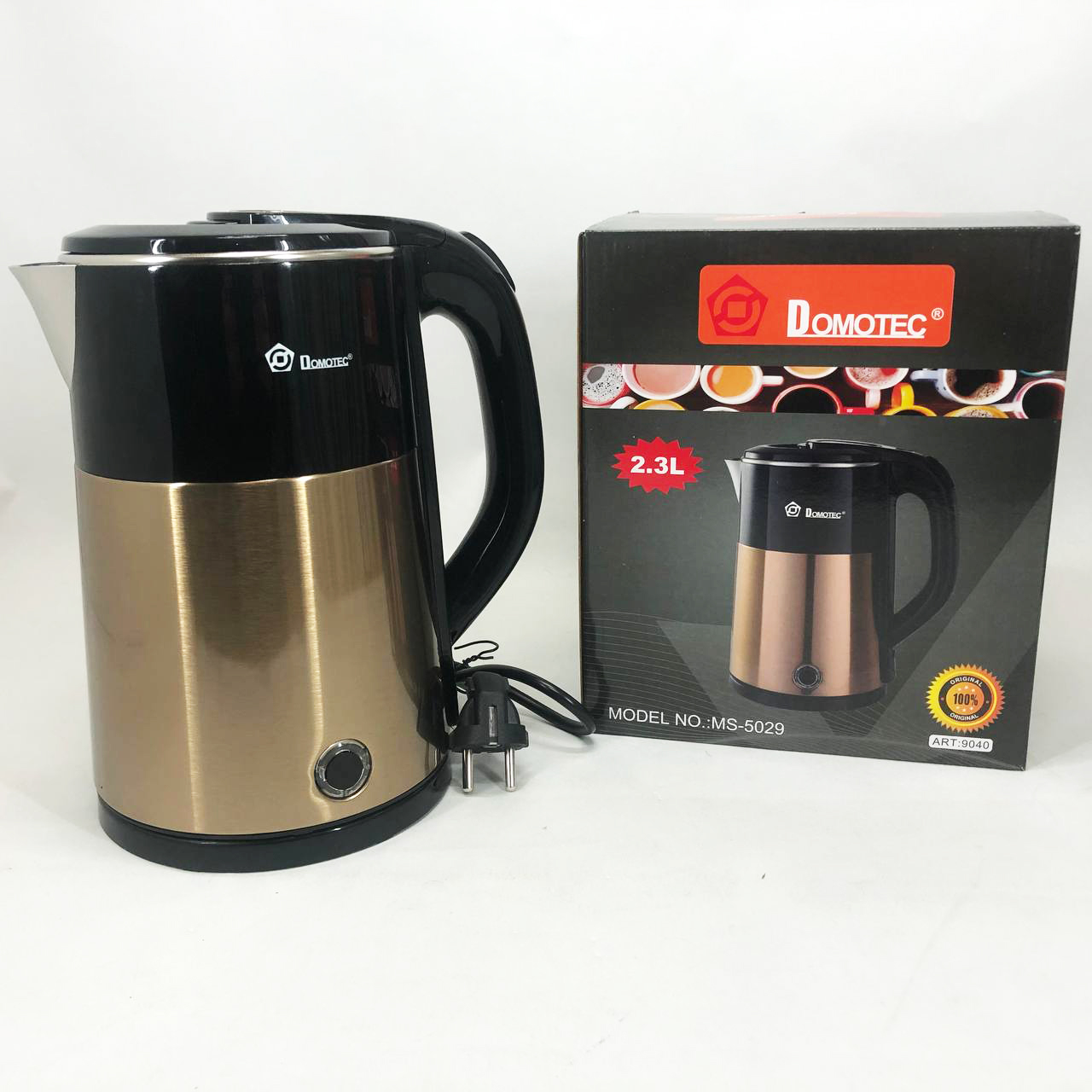 Электрочайник чайник 2.3 л из нержавеющей стали Domotec MS-5029. Цвет: желтый