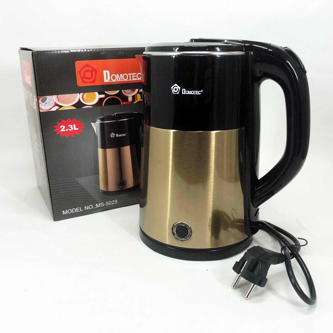 Электрочайник чайник 2.3 л из нержавеющей стали Domotec MS-5029. Цвет: желтый