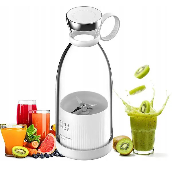 Портативный фитнес-блендер в виде бутылки на 420 мл Juicer YC-02 миксер для смузи и коктейлей. Цвет: белый