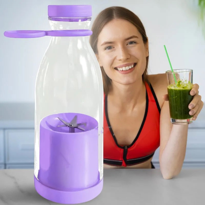 Портативный фитнес-блендер в виде бутылки на 420мл Juicer YC-02 миксер для смузи и коктейлей. Цвет: фиолетовый
