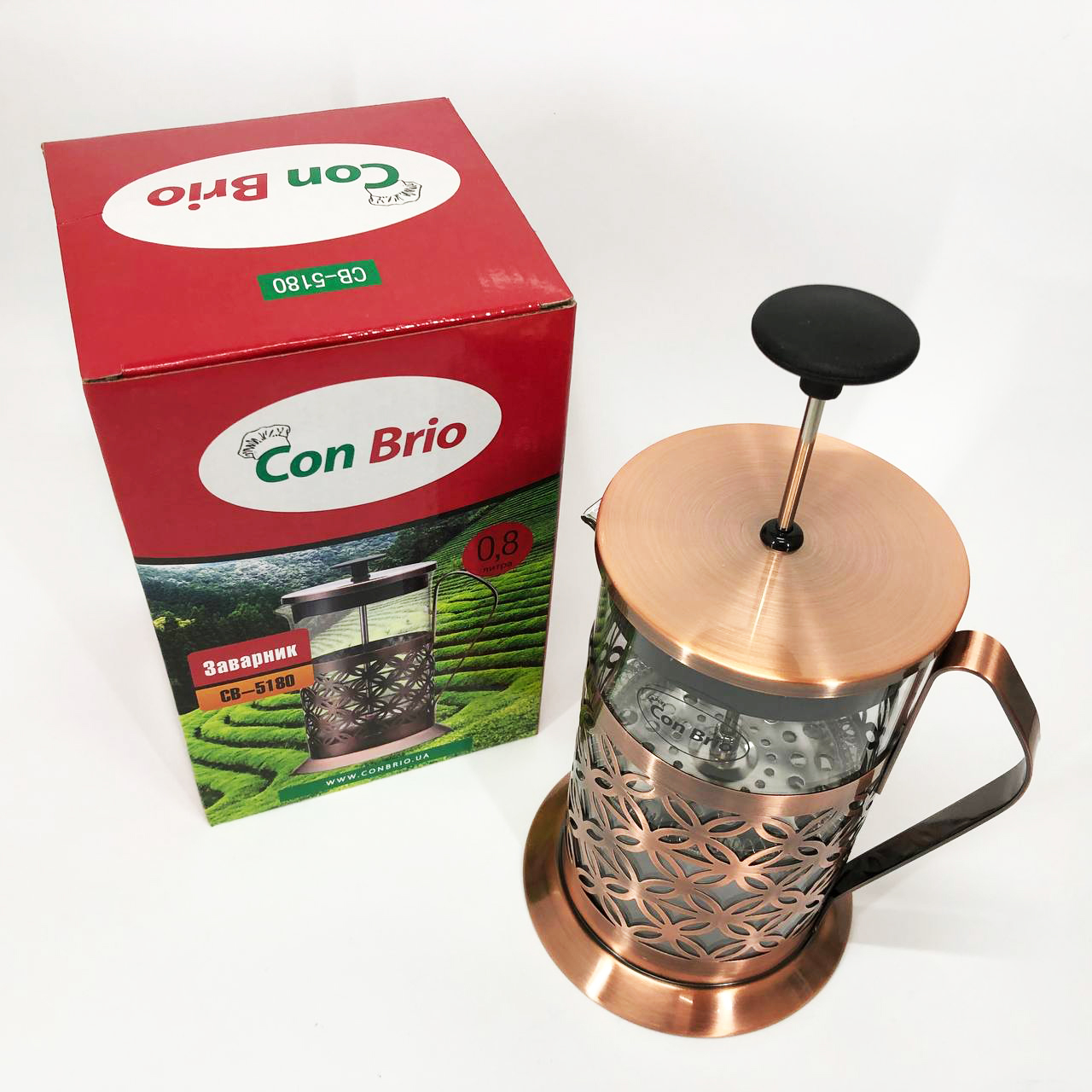 Френч-пресс Заварник для чая Con Brio CB-5180 800мл, Стеклянный заварочный чайник для чая чайники