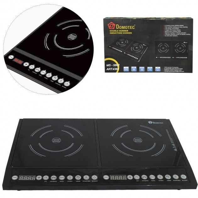 Плита индукционная настольная Domotec MS-5862 4000 Вт, Электрические плиты настольные двухкомфорочные