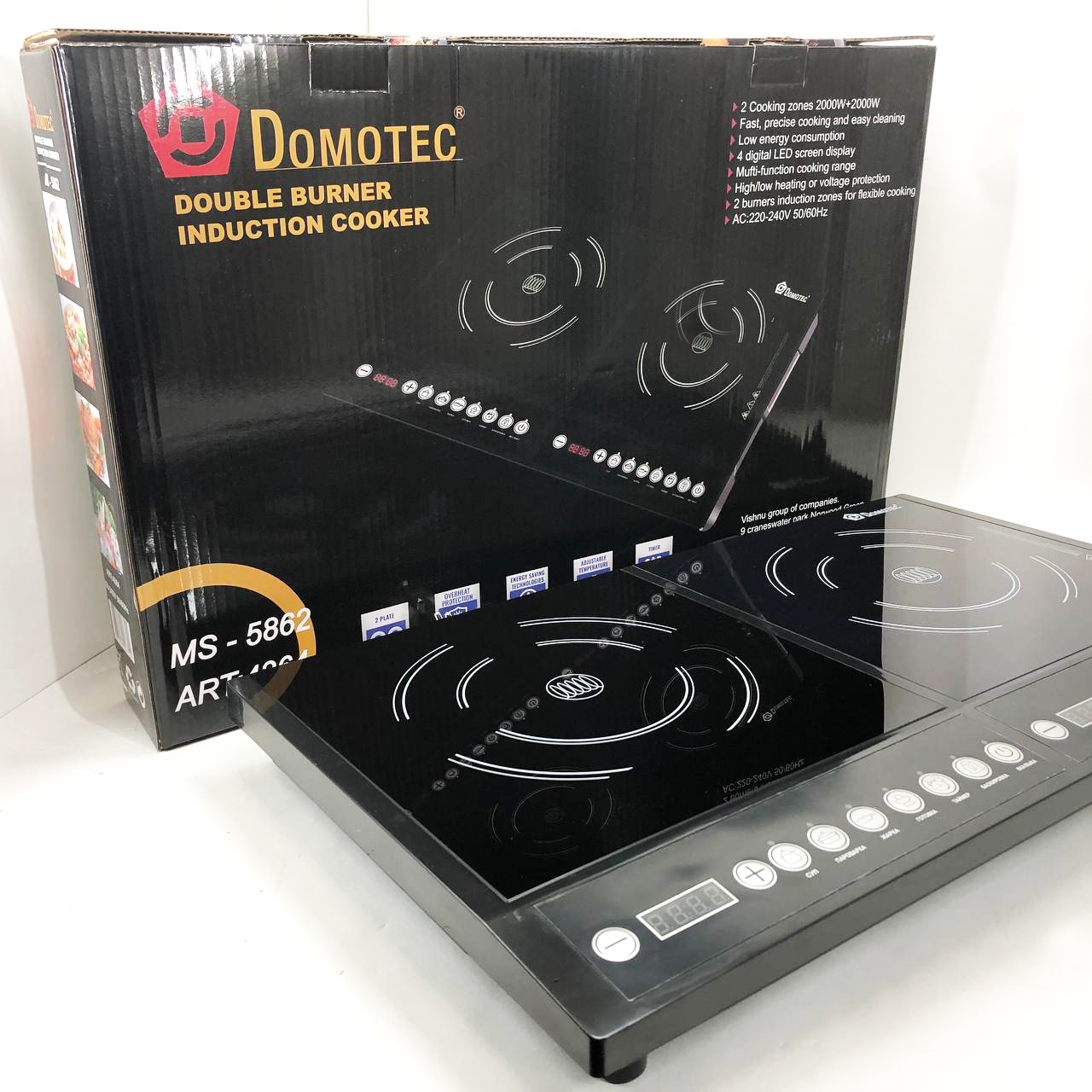 Плита индукционная настольная Domotec MS-5862 4000 Вт, Электрические плиты настольные двухкомфорочные