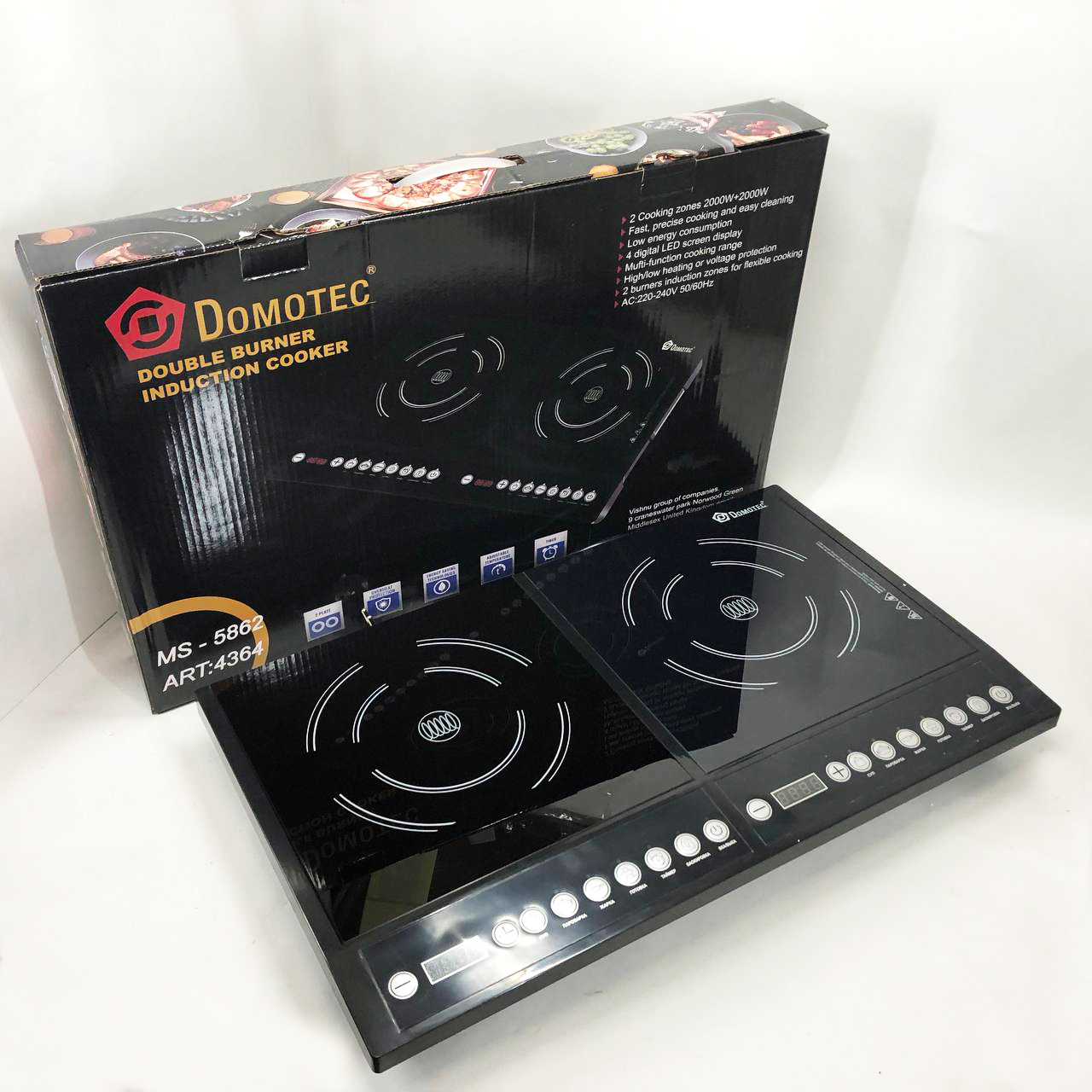 Плита индукционная настольная Domotec MS-5862 4000 Вт, Электрические плиты настольные двухкомфорочные