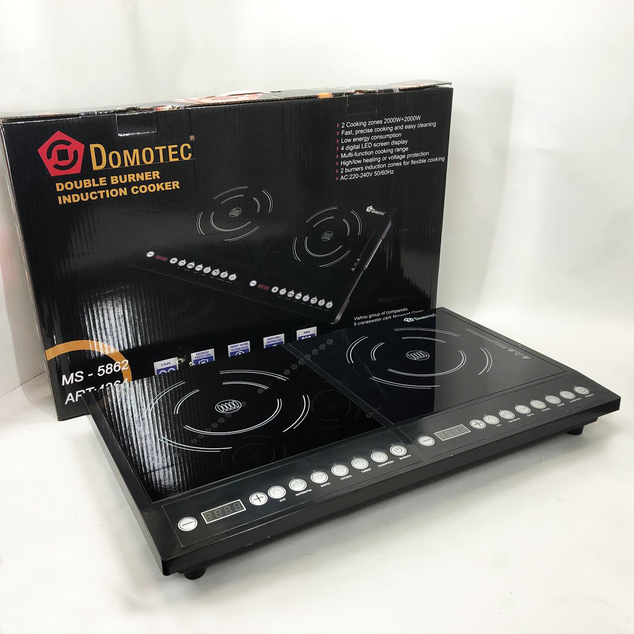 Плита индукционная настольная Domotec MS-5862 4000 Вт, Электрические плиты настольные двухкомфорочные