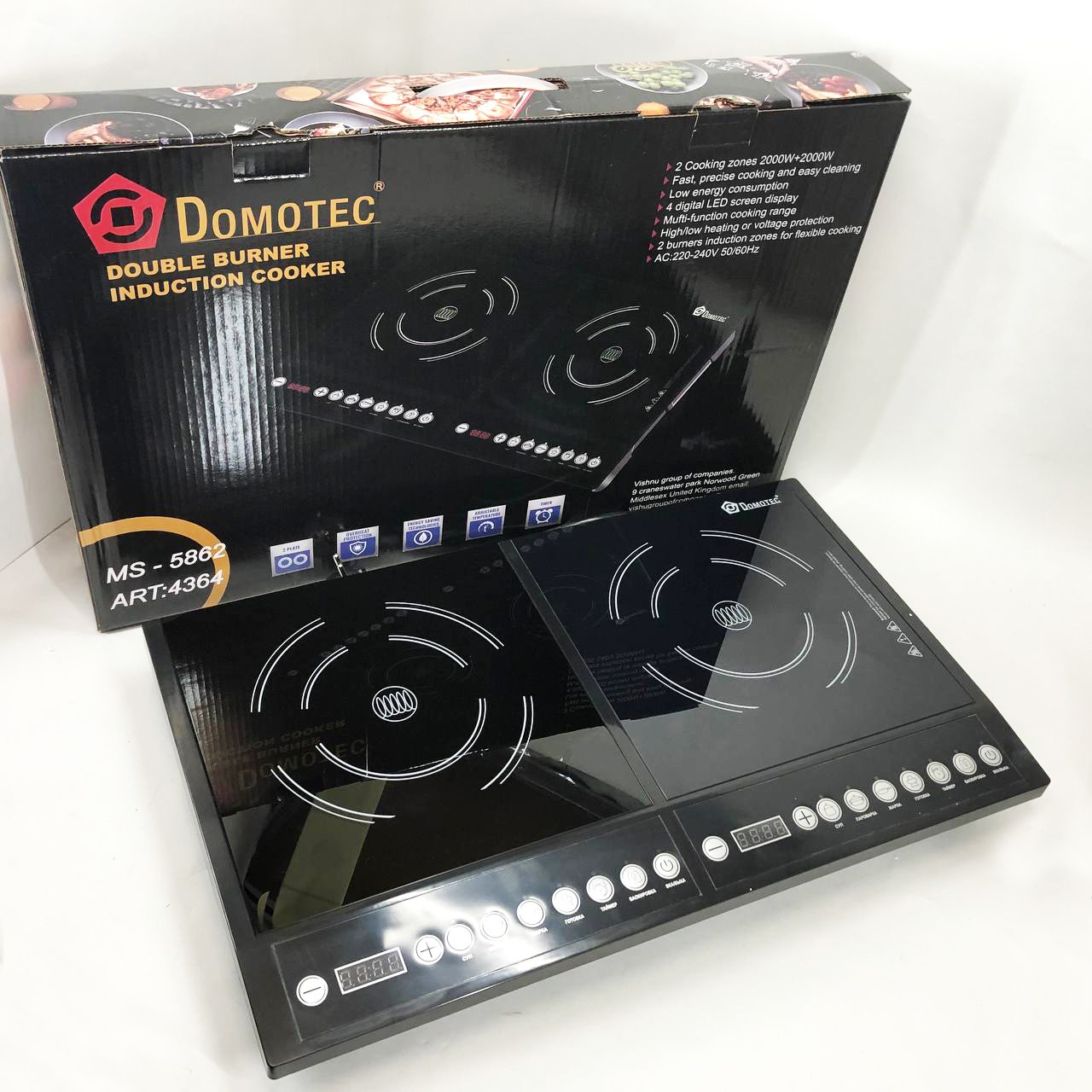 Плита индукционная настольная Domotec MS-5862 4000 Вт, Электрические плиты настольные двухкомфорочные