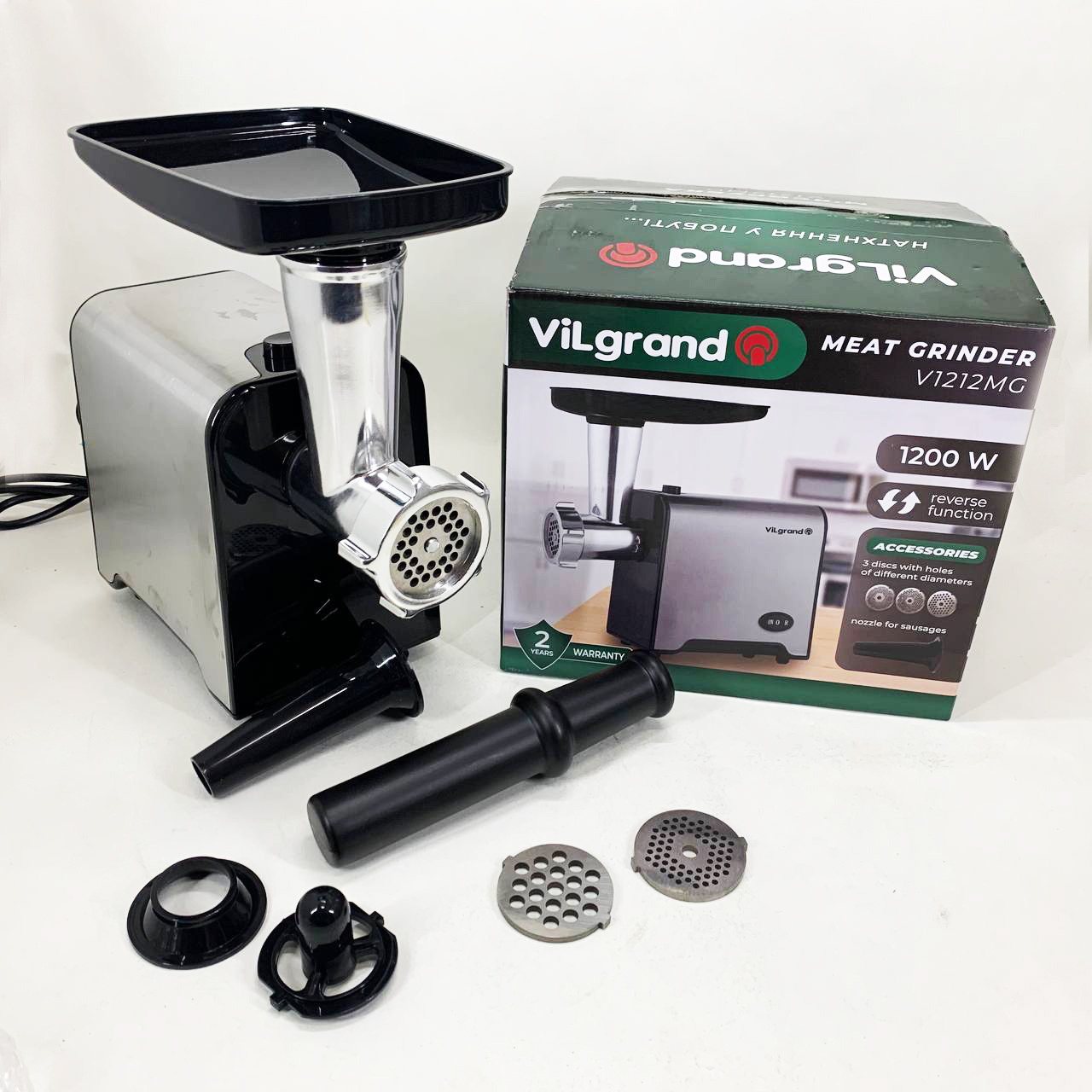 Мясорубка электрическая с нержавейки VILGRAND V1212MG стальная 1200 Вт
