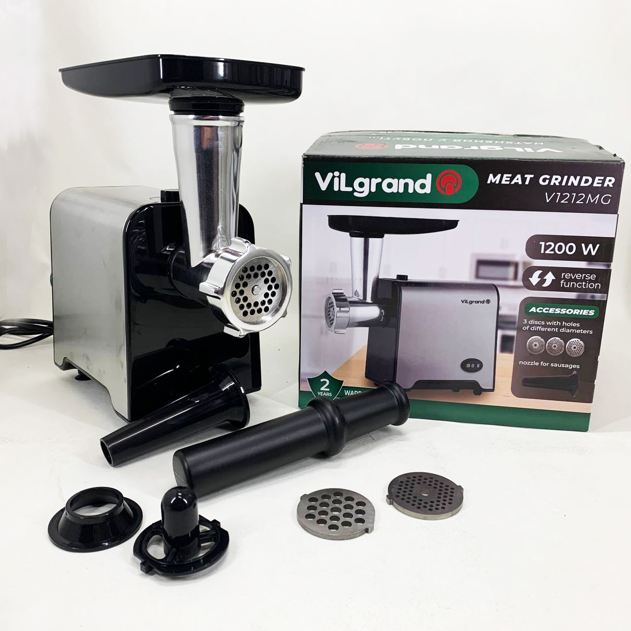 Мясорубка электрическая с нержавейки VILGRAND V1212MG стальная 1200 Вт