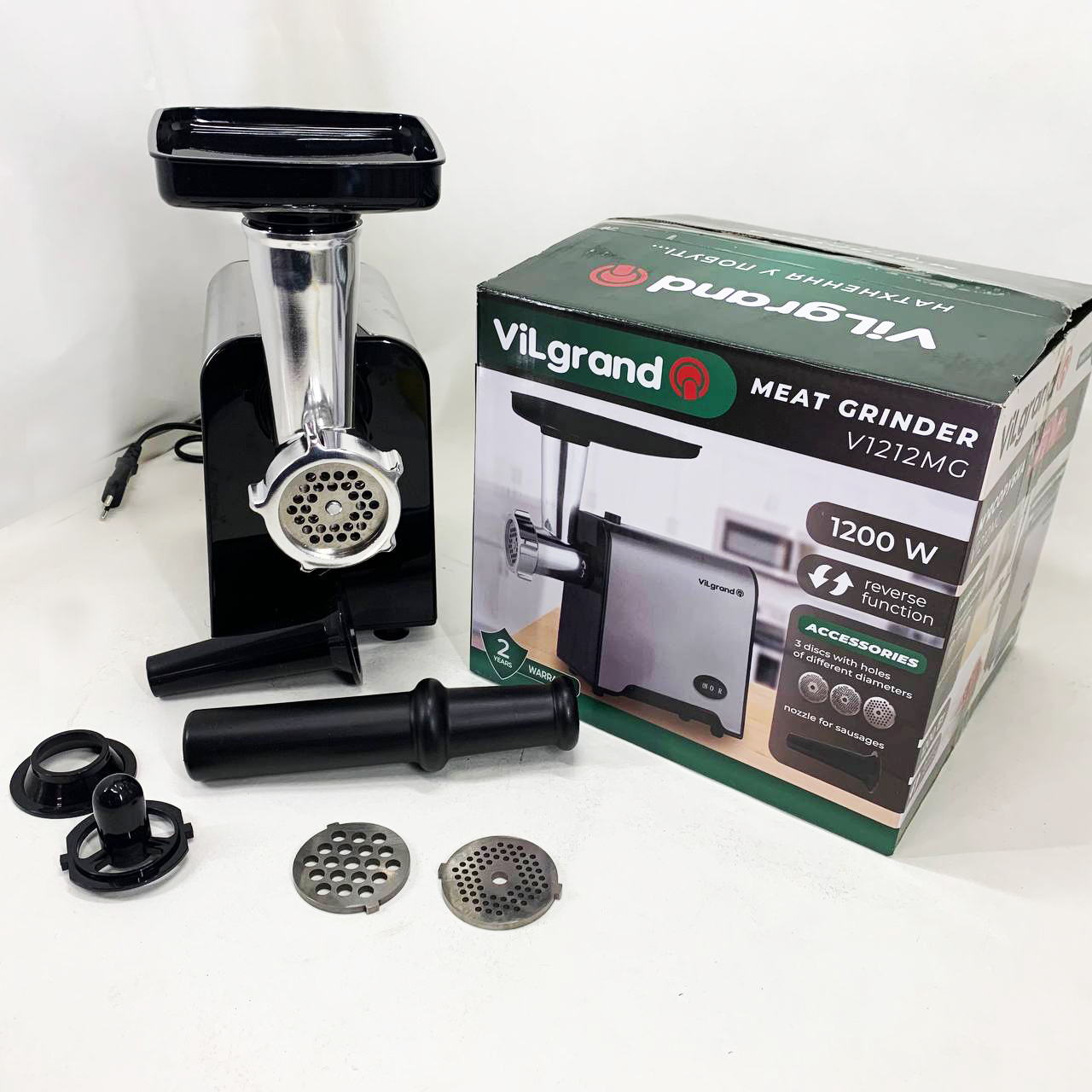 Мясорубка электрическая с нержавейки VILGRAND V1212MG стальная 1200 Вт