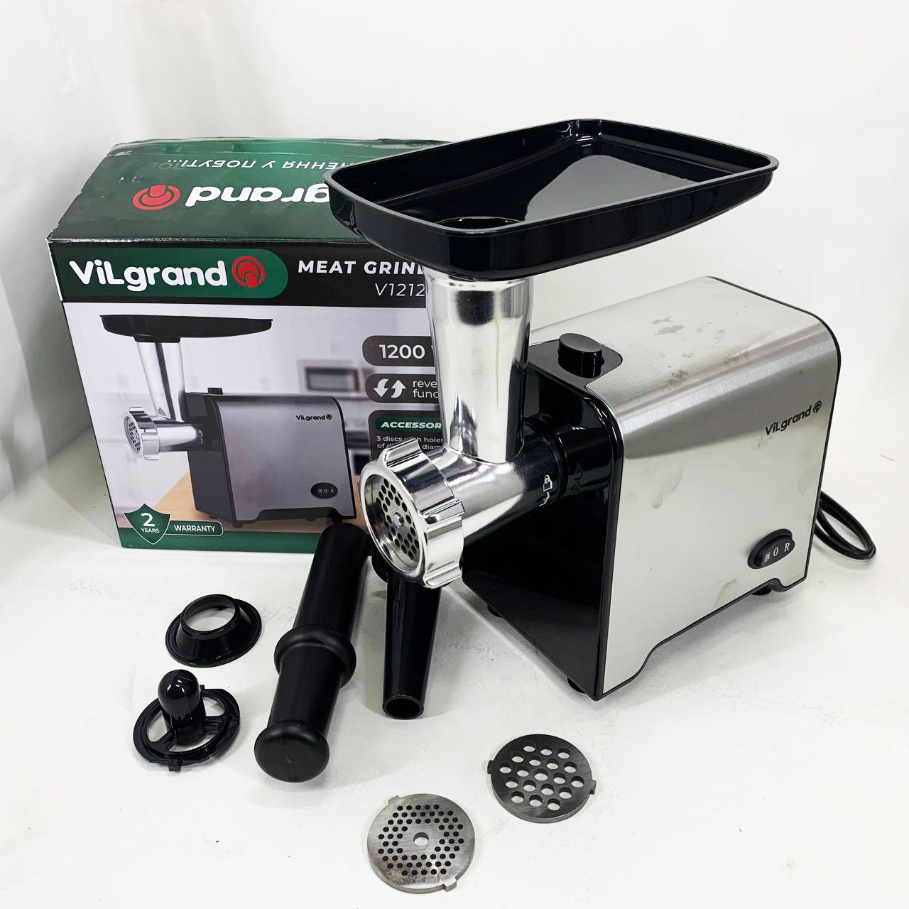 Мясорубка электрическая с нержавейки VILGRAND V1212MG стальная 1200 Вт
