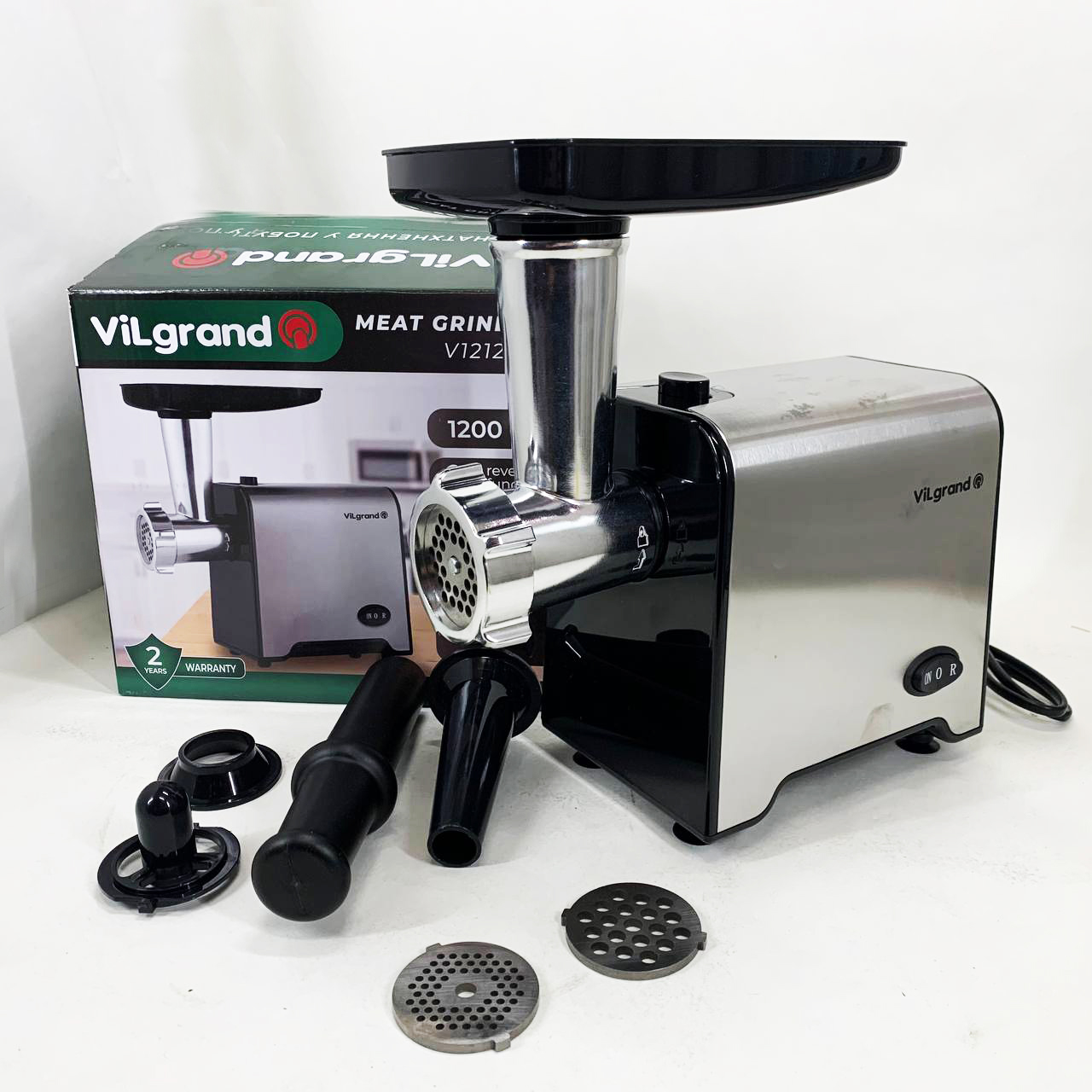 Мясорубка электрическая с нержавейки VILGRAND V1212MG стальная 1200 Вт