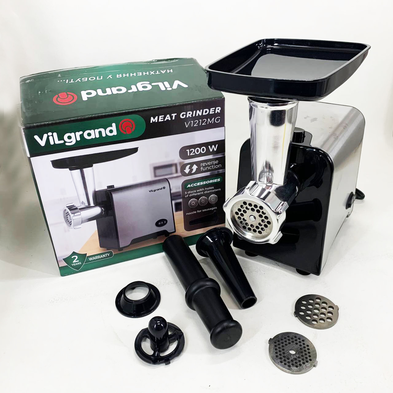 Мясорубка электрическая с нержавейки VILGRAND V1212MG стальная 1200 Вт