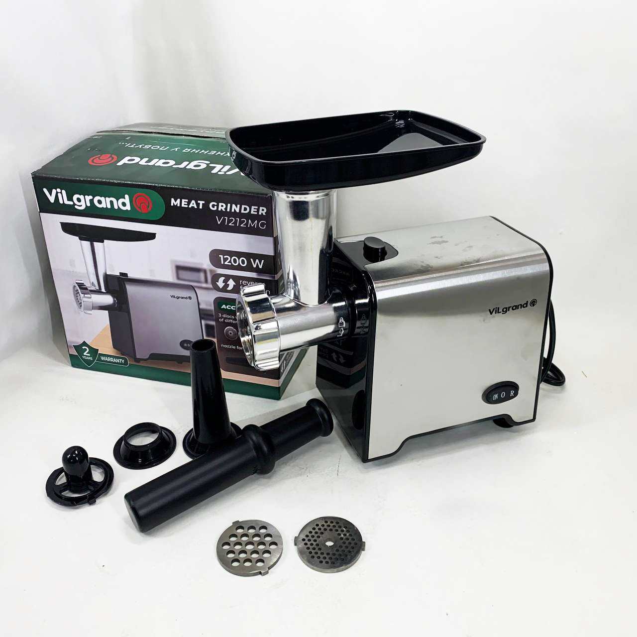 Мясорубка электрическая с нержавейки VILGRAND V1212MG стальная 1200 Вт