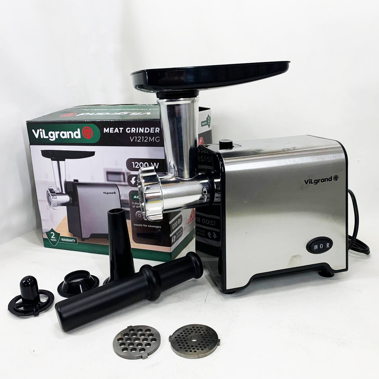 Мясорубка электрическая с нержавейки VILGRAND V1212MG стальная 1200 Вт