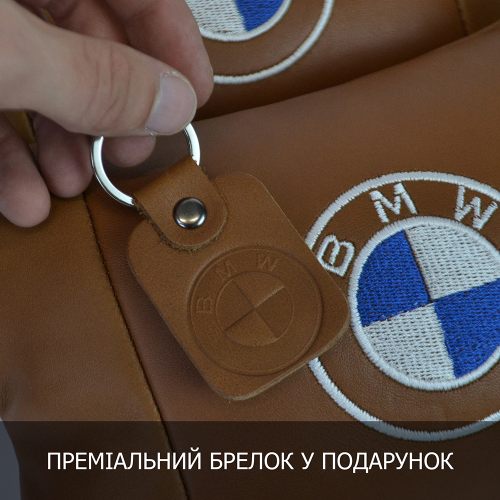 Комплект автоподушек 2шт из натуральной коричневой кожи для BMW. Ортопедическая подушка в авто БМВ