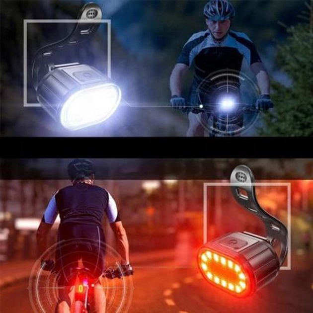 Велофонарь аккумуляторный передний и задний ZH-078-2LED фонарь + STOP-14SMD, Стоп-сигнал на заднюю раму