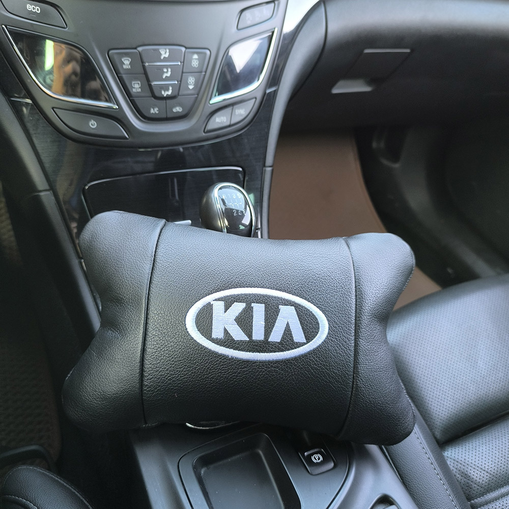 Автодушки 2 шт на подголовник Kia/Киа, натуральная кожа, черные, Подголовник для авто с комфортом