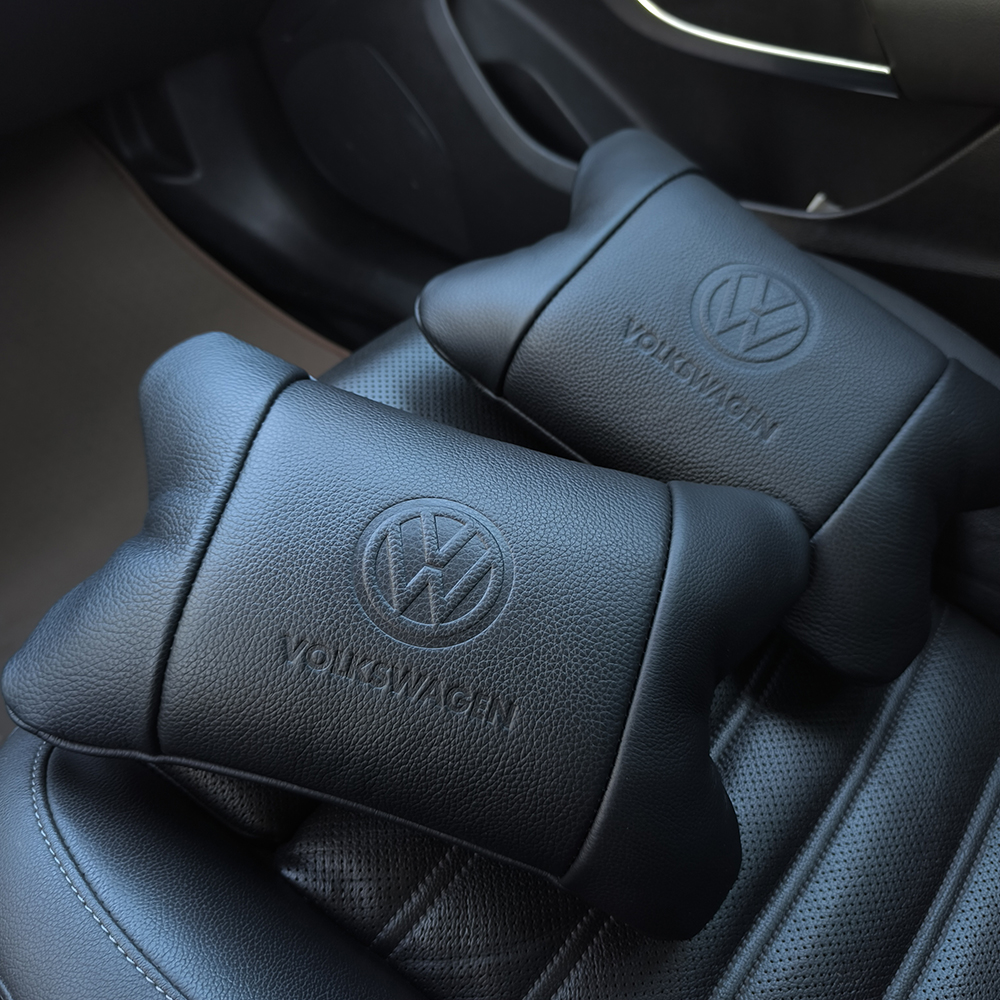 Набор кожаных подушек 2шт - Volkswagen на подголовник в машину, Автомобильная подушка