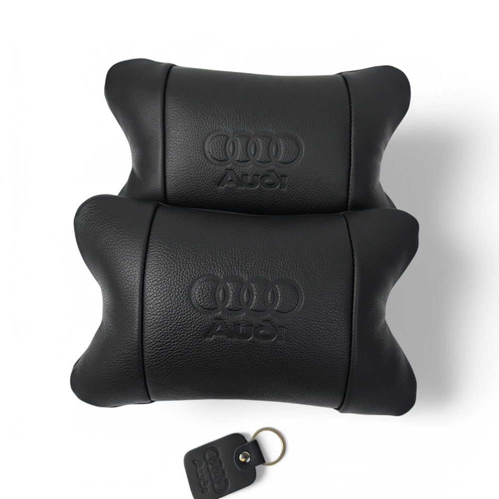 Набор кожаных подушек Audi + брелок в подарок, подушки на подголовник в авто