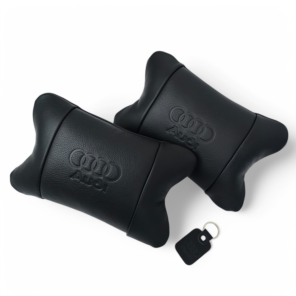 Набор кожаных подушек Audi + брелок в подарок, подушки на подголовник в авто