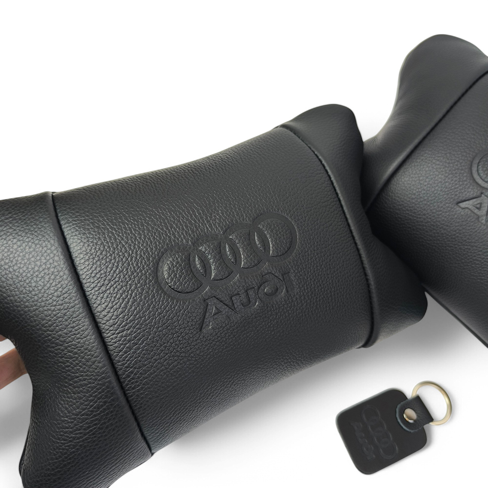 Набор кожаных подушек Audi + брелок в подарок, подушки на подголовник в авто