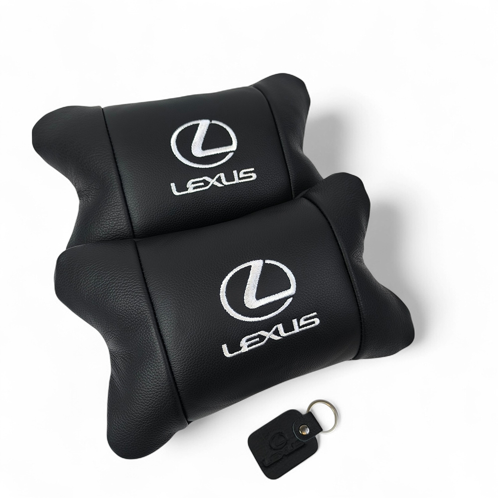 Набор автоподушек Lexus кожа Италия+ подарок, Автоподушки Лексус с вышивкой