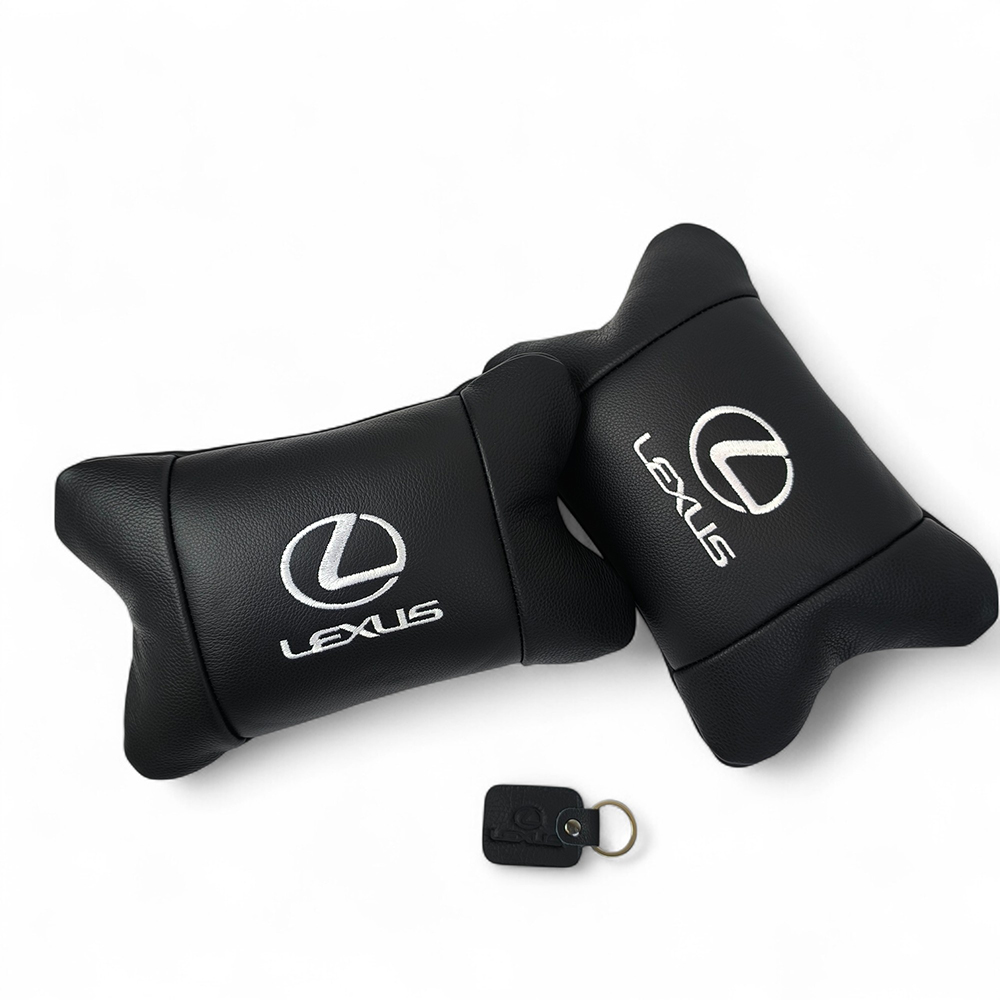 Набор автоподушек Lexus кожа Италия+ подарок, Автоподушки Лексус с вышивкой