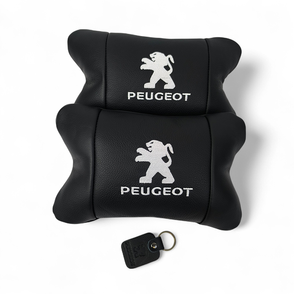 Набор подушек Peugeot из кожи + брелок в подарок, Автоподушки с вышивкой