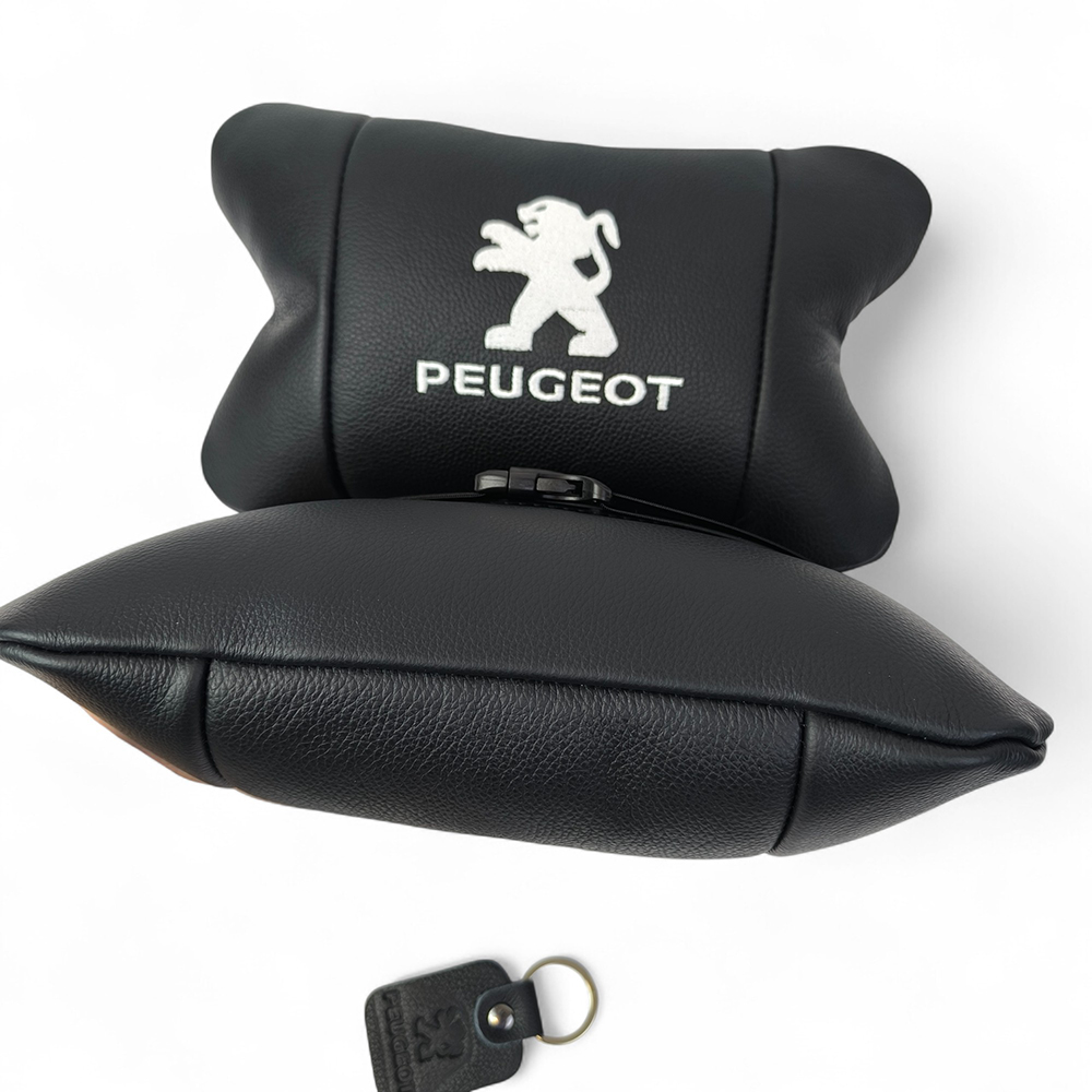 Набор подушек Peugeot из кожи + брелок в подарок, Автоподушки с вышивкой
