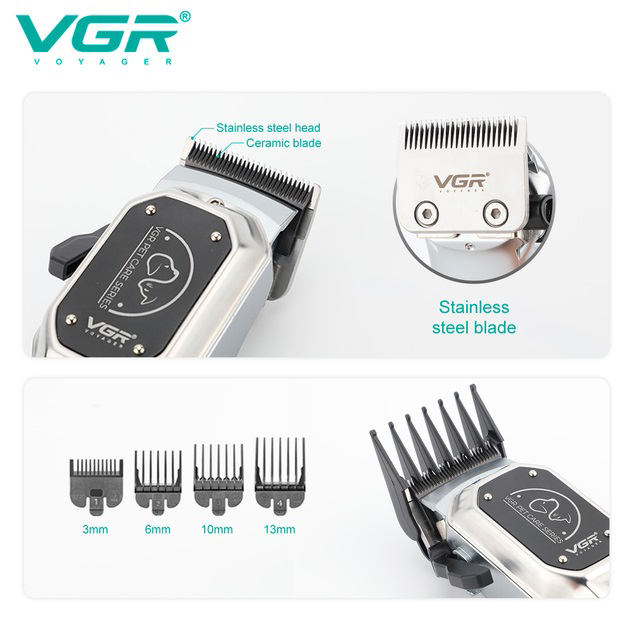 Аккумуляторная машинка для стрижки животных VGR V-201 4 насадки