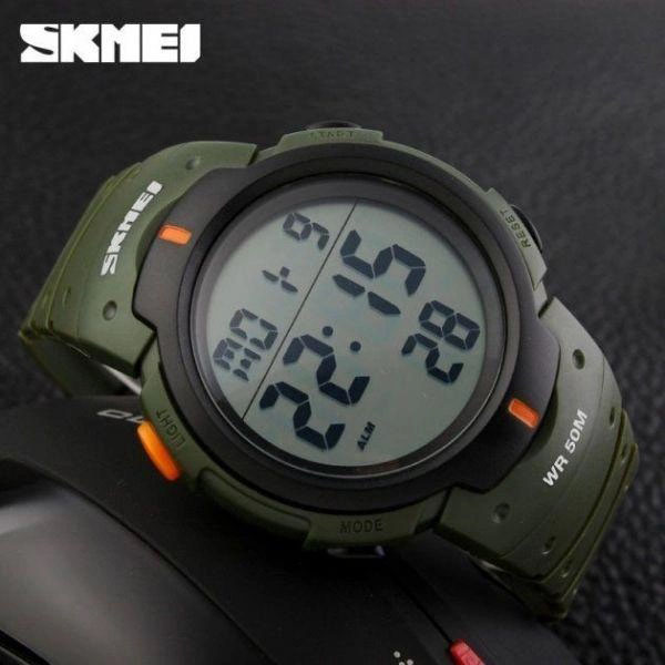 Часы наручные мужские SKMEI 1068AG, армейские часы противоударные. Цвет: зеленый